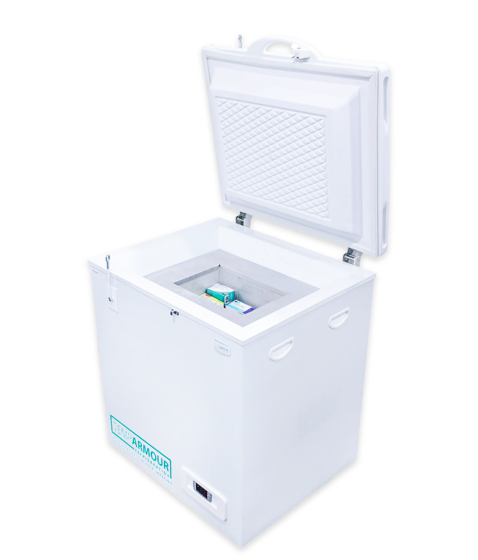 TempArmour vaccine freezer with door open